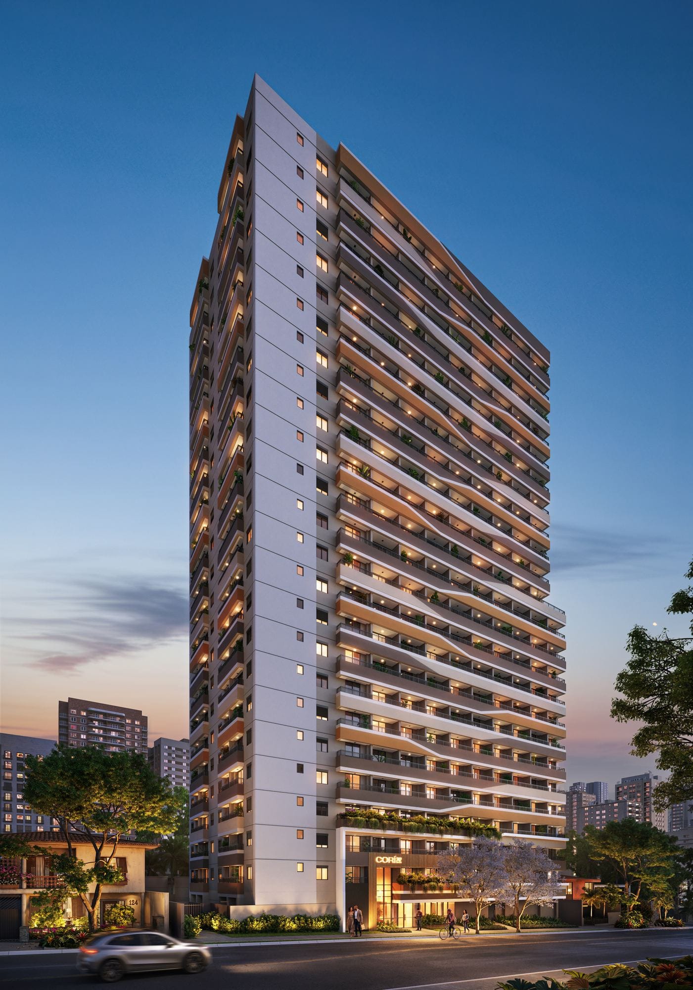 Torre do Corí 242 iluminada à noite