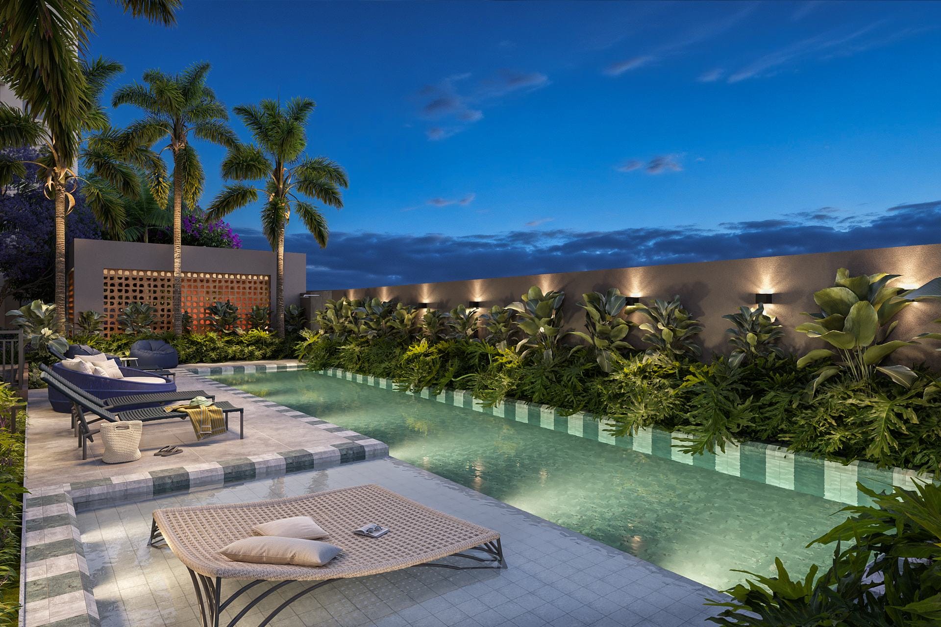 Piscina com deck molhado