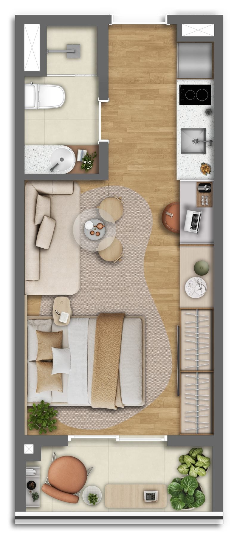 Planta do studio de 25 m²